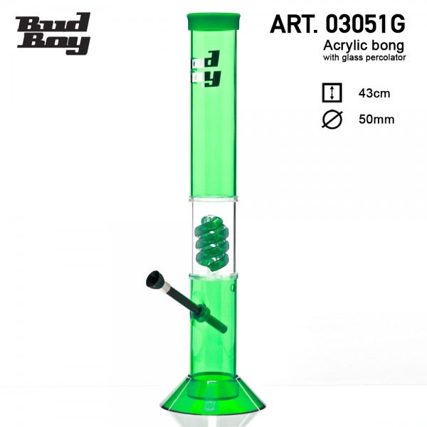 Cane Bud Boy Bong- Green- H:43cm- Ø:50mm- WT:3mm (circa)- Spiral Percolator