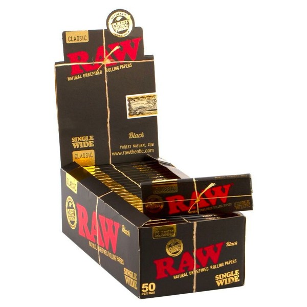 RAW | Black Single Wide Single Window Rolling Papers 50 leaves per booklet - 50 booklets in one disp