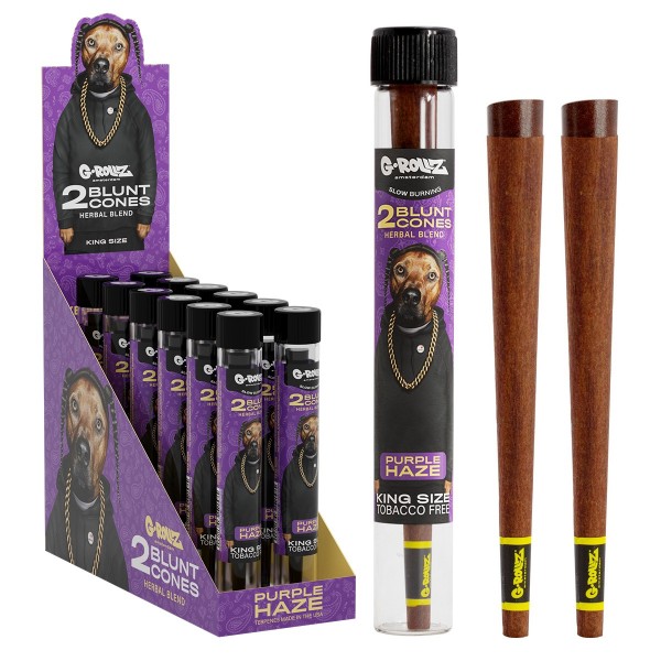 G-Rollz | &#039;The Dog&#039; Terpene Infused Herbal Blunt Cones &#039;Purple Haze&#039; (12 Pack Display, 24 Blunts)