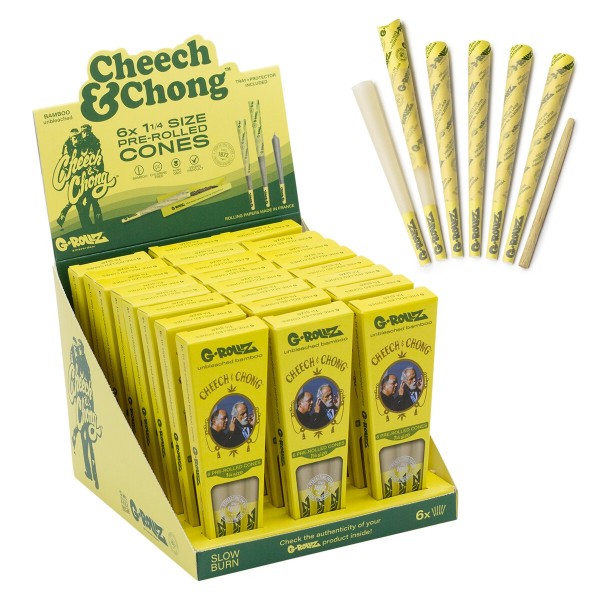 G-Rollz | Cheech & Chong(TM) - Bamboo Unbleached - 6 '1¼' Cones Display