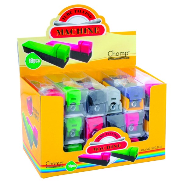 Champ | Tube Filling Machine 84mm with different colors in a display of 18pcs