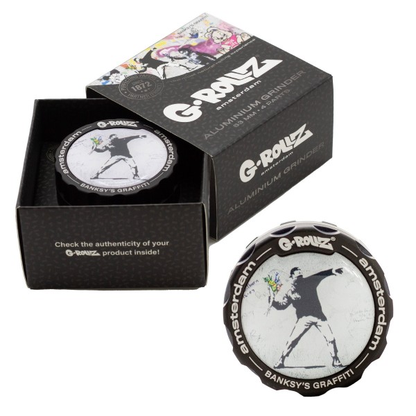 G-Rollz | Banksy Graffiti &#039;Flower Thrower&#039; 4part Grinder - 53mm - 6pc In Display