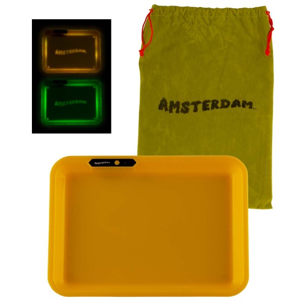 Amsterdam | Acyrlic Multi Colors LED Tray Yellow - L:26cm - W:21cm with Amsterdam bag!