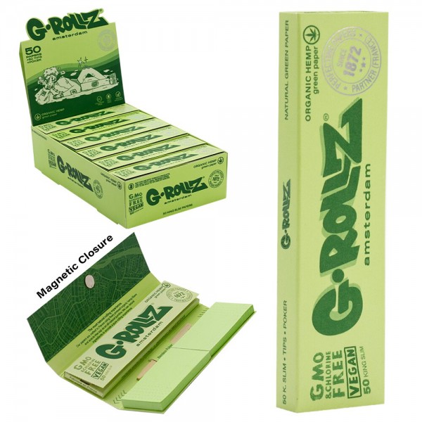 G-Rollz | Green Hemp - 50 KS Slim Papers + Tips (24 Booklets Display)