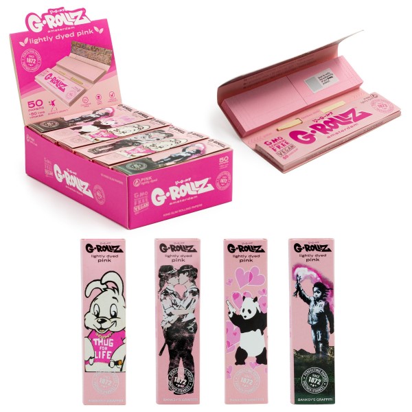G-ROLLZ | Banksy's Graffiti - Lightly Dyed Pink - 50 KS Papers + Tips (24 Booklets Display)
