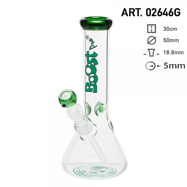 Boost | Beaker GREEN Glass Bong- H:30cm- Ø:50mm- SG:18.8mm- WT:5mm (circa)