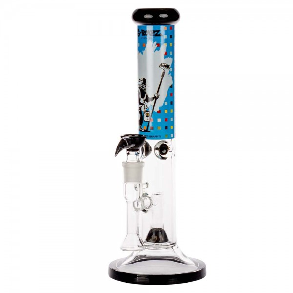G-Rollz | Banksy's Graffiti 'Paint Roller Rat' - Straight Bong White H:35cm - Ø:50mm - SG:29.2mm