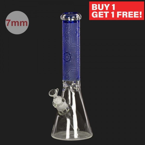 Amsterdam | Limited Edition Mixed Mandela Blue Beakers - H:36cm - Ø:50mm SG:18.8mm - 7mm thickness