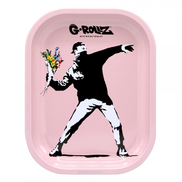 G-ROLLZ | Banksy's 'Flower Thrower Pink' Small Tray 14x18 cm