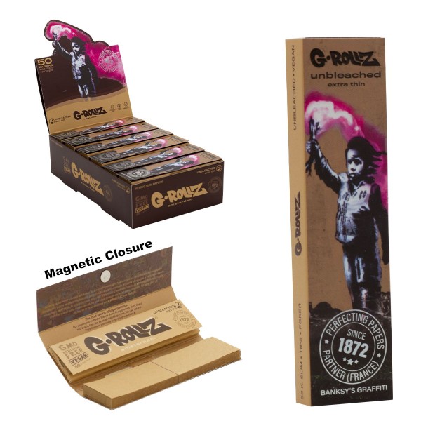 G-ROLLZ | Banksy Graffiti &#039;Torch Boy&#039; Unbleached - 50 KS Papers + Tips (24 Booklets Display)