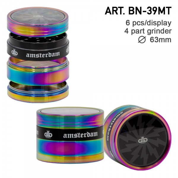 Grace Glass | Grinders - 4part - Ø:63mm - crank and window - rainbow/purple color - 6 pcs/box