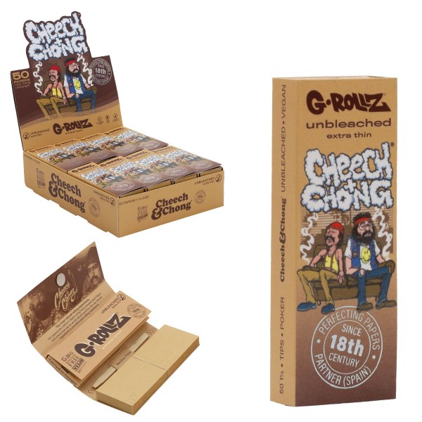 G-Rollz | Cheech &amp; Chong(TM) &#039;In da Chair&#039; Unbleached - 50 1 1/4 Papers + Tips (24 Booklets Display)