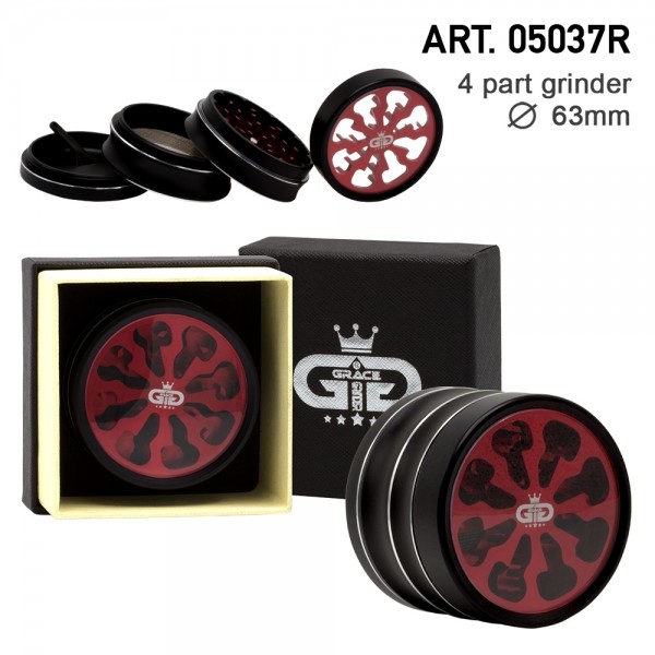 Grace Glass | Tornado Series Red - 63mm 4-part Grinder with window - Single piece in a luxury box