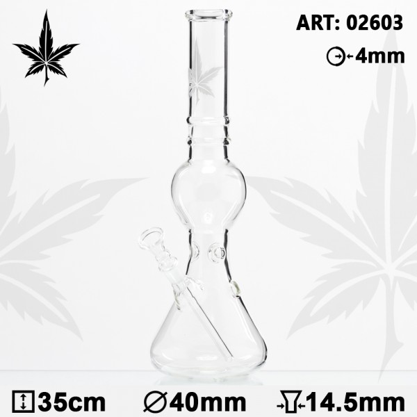 Leaf Bubble Beaker Glass Bong- H:35cm- Ø:40mm - Socket:14.5mm- WT:4mm (circa)