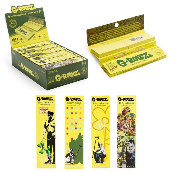 G-ROLLZ | Banksy&#039;s Graffiti - Bamboo Unbleached - 50 KS Papers + Tips (24 Booklets Display)