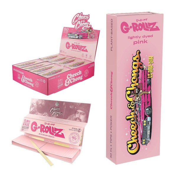 G-Rollz | Cheech &amp; Chong(TM) 'Lowrider' Pink - 50 1 1/4 Papers + Tips (24 Booklets Display)