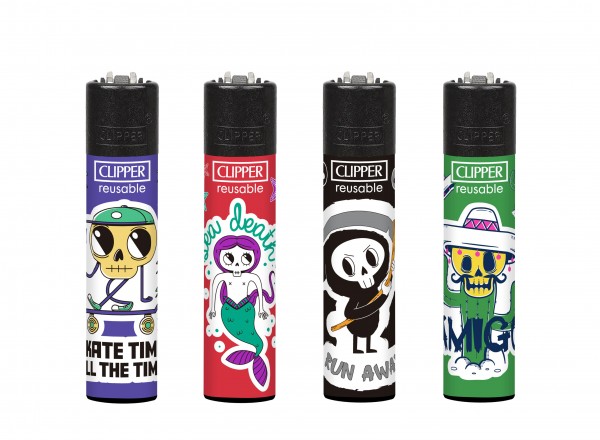 Clipper | Sticker Skulls refillable lighters with mixed designs - 48pcs in display