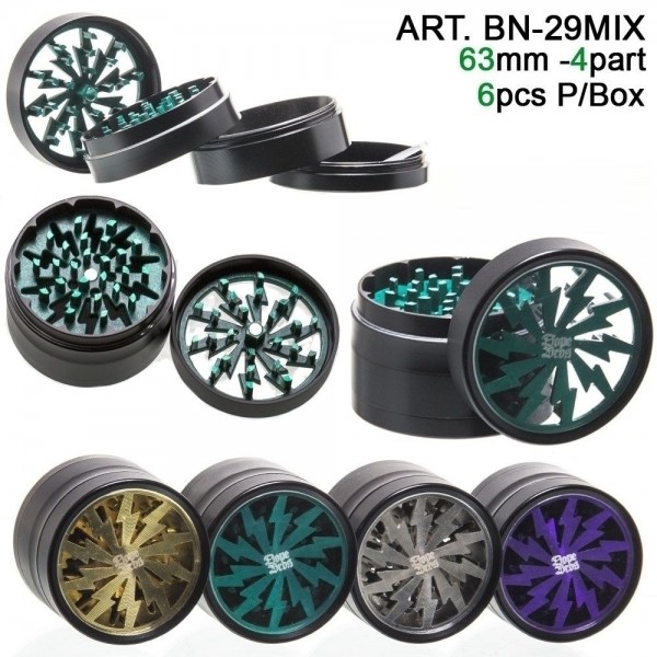 Dope Bros | Grinder lightning- 4part- Ø:63mm-6pcs/box- mix of colors