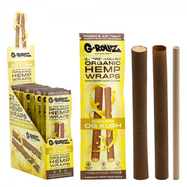 G-ROLLZ | 2x Banana OG Kush Pre-Rolled Hemp Wraps (15 pack Display, 30 wraps)