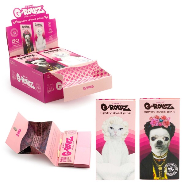 G-Rollz | &#039;Mexican Diamonds&#039; - Lightly Dyed Pink - 50 KS Slim Papers + Tips &amp; Tray (16 Booklets Disp