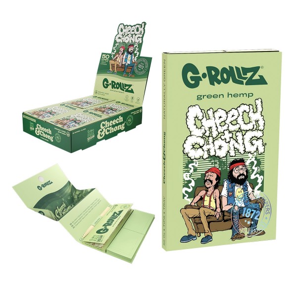G-Rollz | Cheech &amp; Chong(TM) &#039;Sofa&#039; Green - 1 1/4 Size Papers + Tips &amp; Tray (16 Booklets Display)