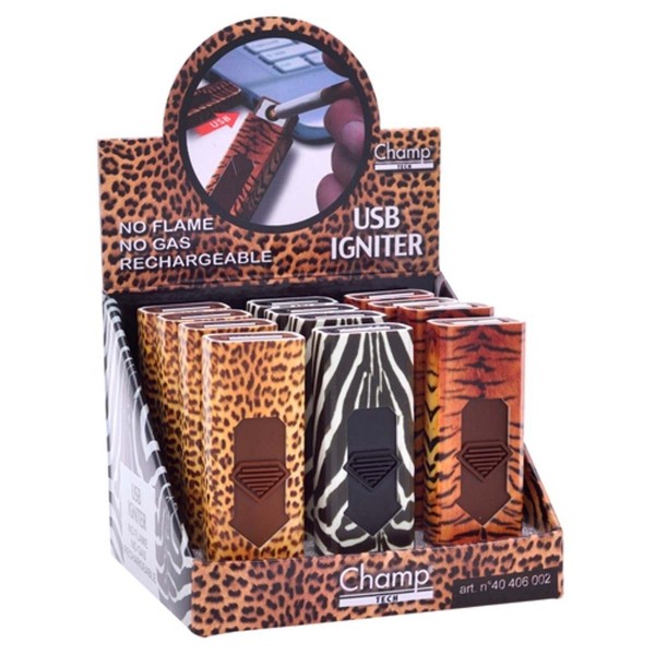 Champ | USB lighters with animalskin there are 12 pcs in a display