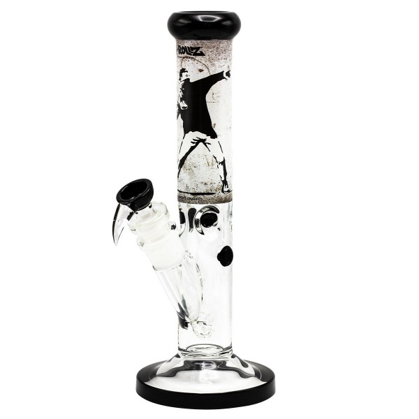 G-Rollz | Banksy's Graffiti 'Flower Thrower' - Straight Bong White H:35cm - Ø:50mm - SG:29.2mm