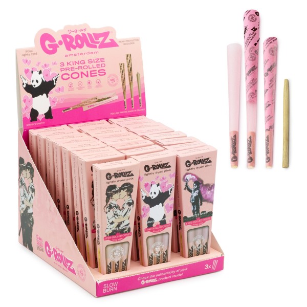 G-ROLLZ | Banksy's Graffiti - Lightly Dyed Pink - 3 KS Cones In Each Pack and 24 packs in Display
