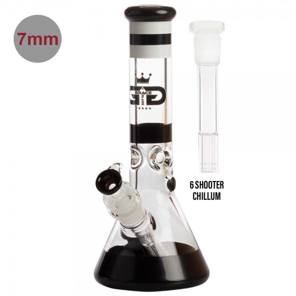 Grace Glass | PEARL Series Black - H:30cm - Ø:50mm - SG:29.2mm with 6 shooter chillum - 7mm thicknes