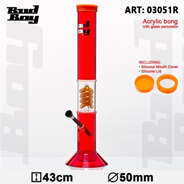 Bud Boy | Cane Bong- Red- H:43cm- Ø:50mm -WT:3mm (circa)- Spiral Percolator