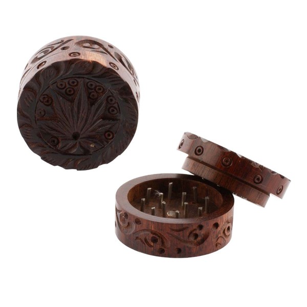 Amsterdam | Rosewood grinders with Carved Leaf Lid - 2part- Ø:40mm- 6pcs/box