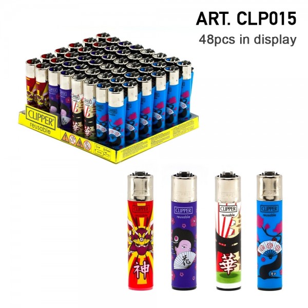 Clipper | Kanjis refillable lighters with mixed designs - 48pcs in display