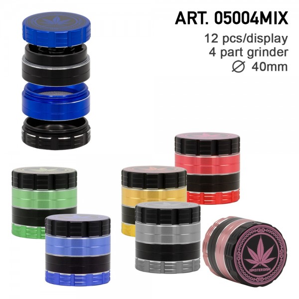 Grace Glass Amsterdam | Leaf Grinders - 4part- Ø:40mm - 12pcs/box - Mixed Colors