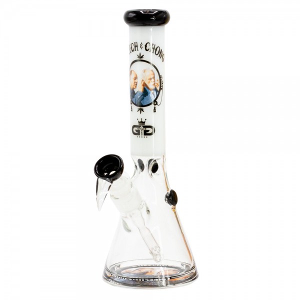 Grollz Cheech &amp; Chong | Smoking Brothers White Beaker Chillum Slit Bong H:29cm Socket:18.8mm TH:5mm