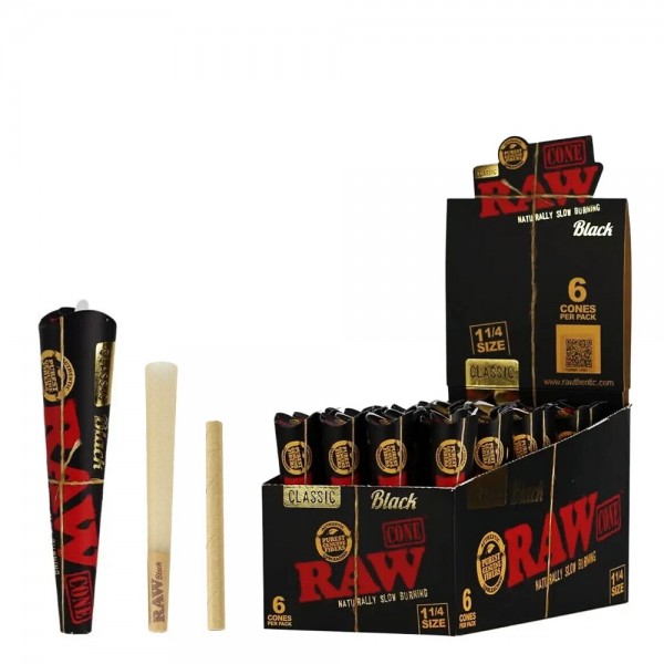RAW Black | 6x 1¼ Cones 6-pack (32 Packs/Display)
