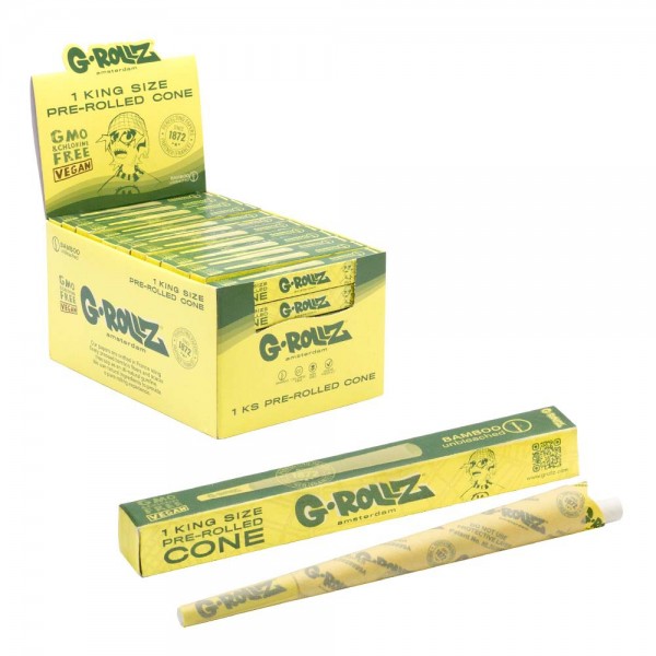 G-Rollz | KS Bamboo Unbleached Pre-Rolled Single Cones 72pcs in Display