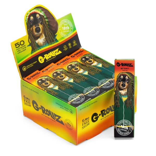 G-Rollz | 'Rasta' 50 King Size Green Papers + Tips (20 Booklets Display)