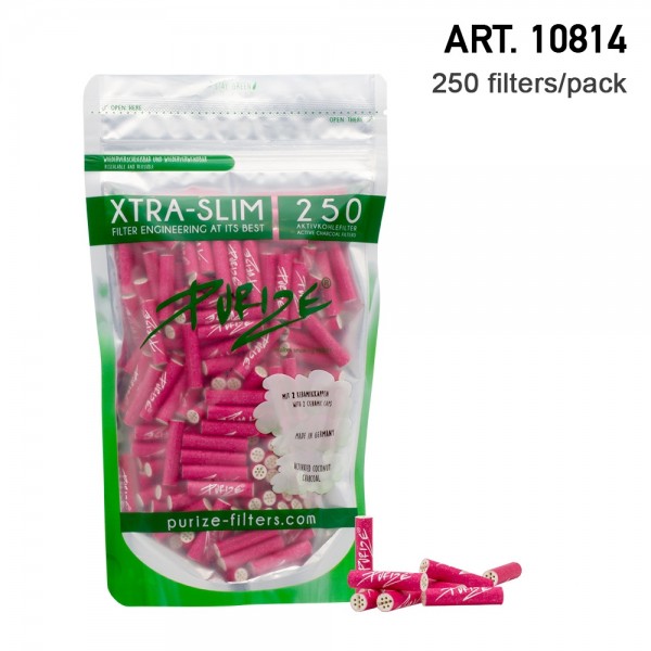 Purize | 250 Xtra Slim Size Pink Filters per pack Ø:5,9mm x 26,9mm