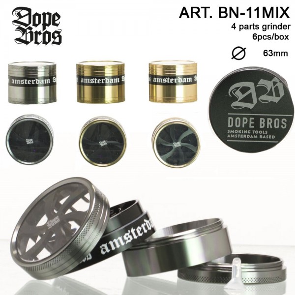 Dope Bros | Grinder- 4part- Ø:63mm- 6pcs/box-mixed colors