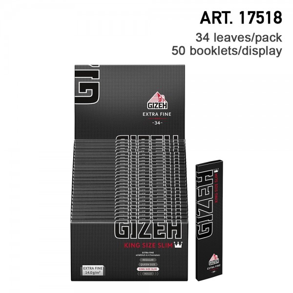 Gizeh | King Size Slim Extra Fine 34 leaves per booklet and 50 booklets in a display - Length: 107m
