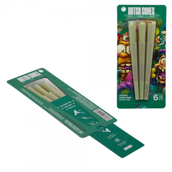 Dutch Cones | 1 1/4 Size Green Organic Hemp Pre-Rolled Cones 6pcs in pack &amp; 50 packs in Display