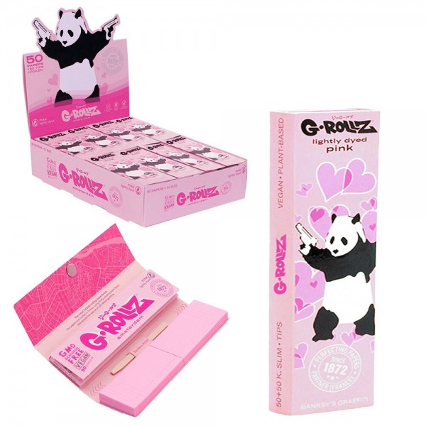 G-Rollz | Banksy Graffiti &#039;Panda Gunnin&#039; Pink - 50 1 1/4 Papers + Tips (24 Booklets Display)