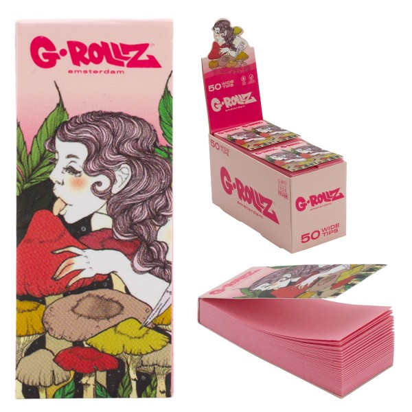 G-Rollz | Collector &#039;Mushroom Lick&#039; Pink Filter Tips 2,5 X 6cm 50 Tips Book 24/Display