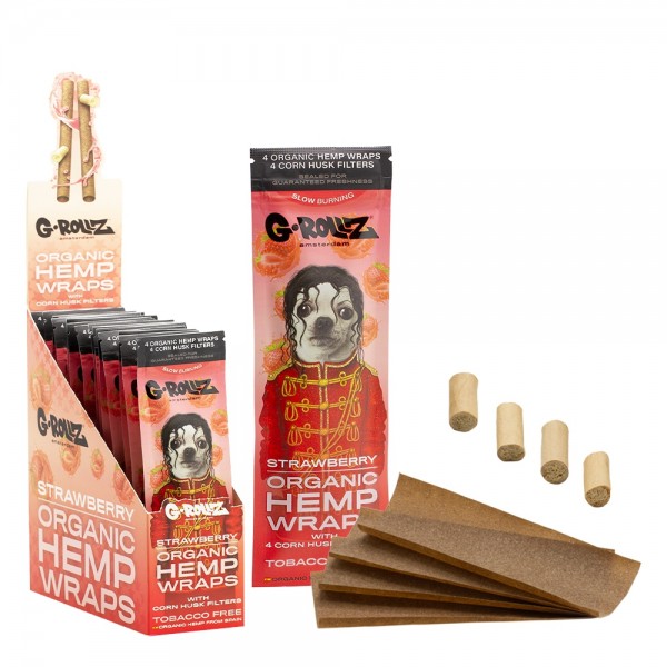 G-ROLLZ | 4x Strawberry Flavoured Hemp Wraps + Corn Husk Tips (15 pack Display, 60 wraps) - 'Pop'
