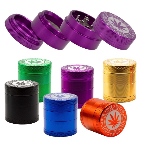 Amsterdam | Leaf Grinders - 4part - Ø:40mm - Mixed Colors - 12pcs/display