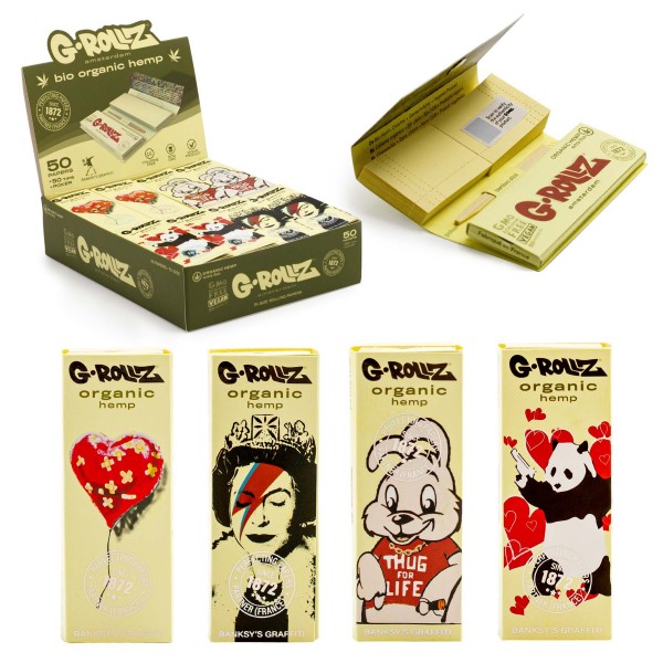 G-ROLLZ | Banksy's Graffiti - Organic Hemp Extra Thin - 50 '1¼' Papers + Tips (24 Booklets Display)