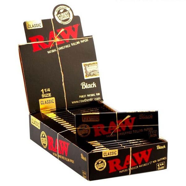 Raw | Black 1 ¼ Rolling Papers - 50 leaves in one booklet - 24 booklets in one display