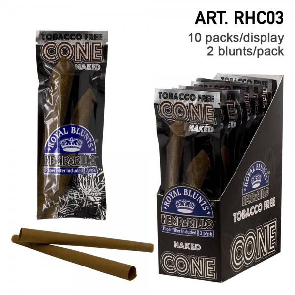 Royal Blunts | Hemparillo Naked (Natural) Cones with tips - 20 cones in display
