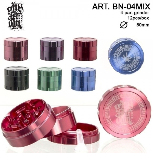 Amsterdam Grinder- 4part- Ø:50mm-12pcs/box-mix of colors