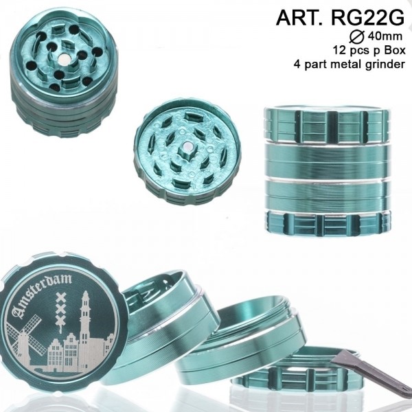 Dope Bros- Amsterdam: 4 Part Metal Grinder (Green) : Ø 40mm. 12 pcs/box